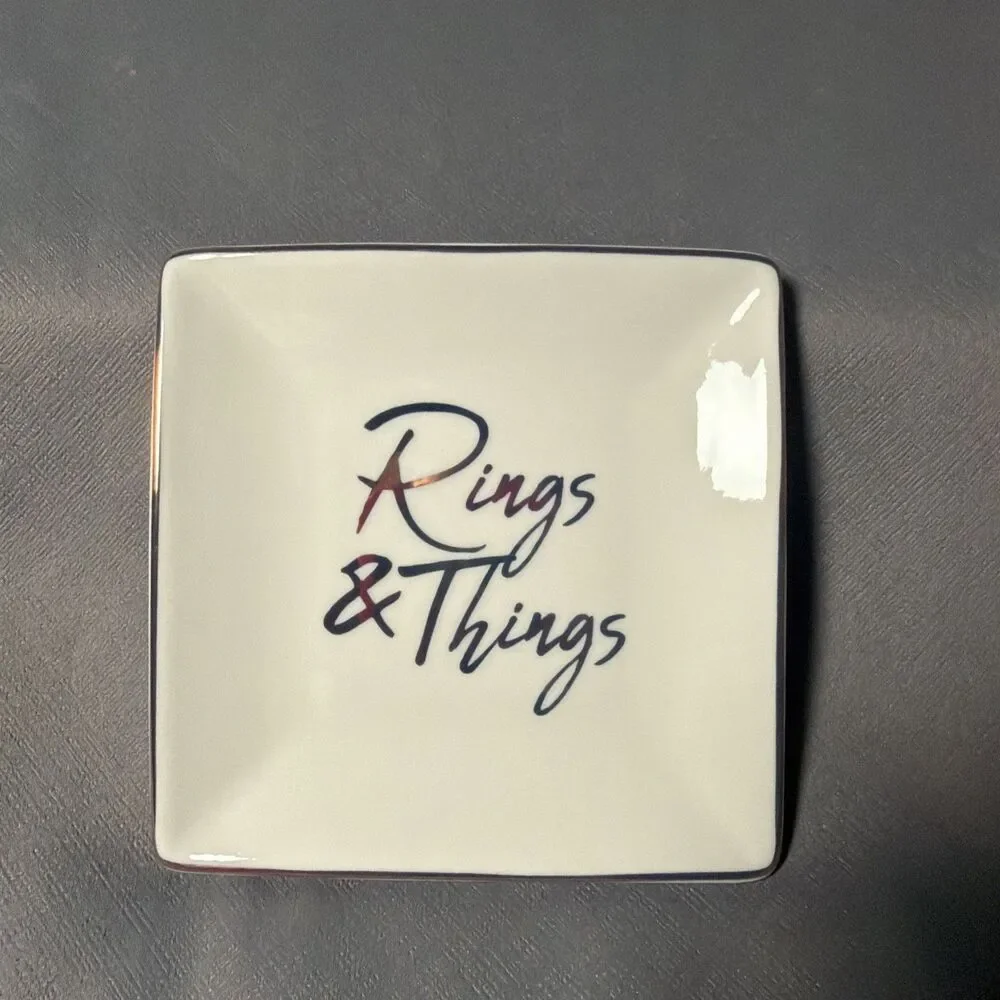 Rings & Things Square Jewelry Tray Ceramic Trinket Dish Ring Holder -T